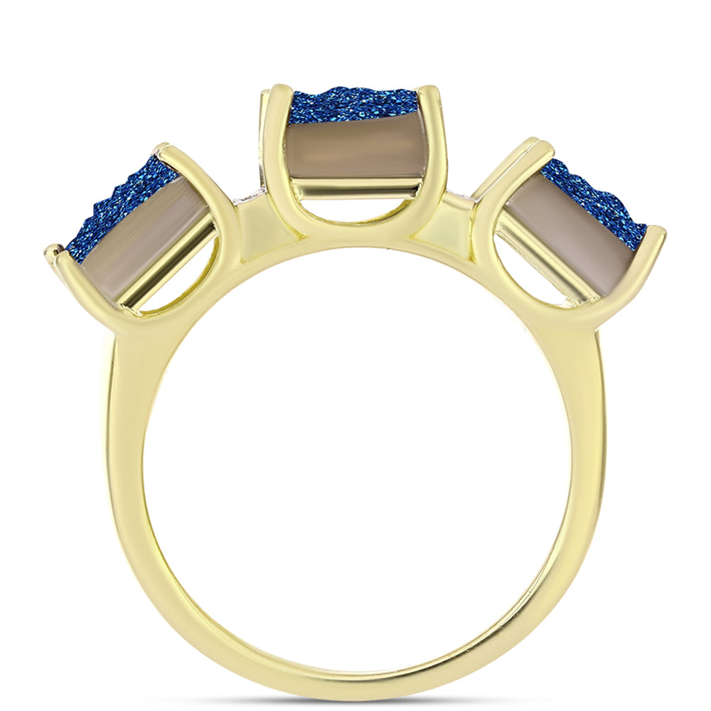 Pozlátený Strieborný Prsteň s Modrou Drusy a Bielym Topásom