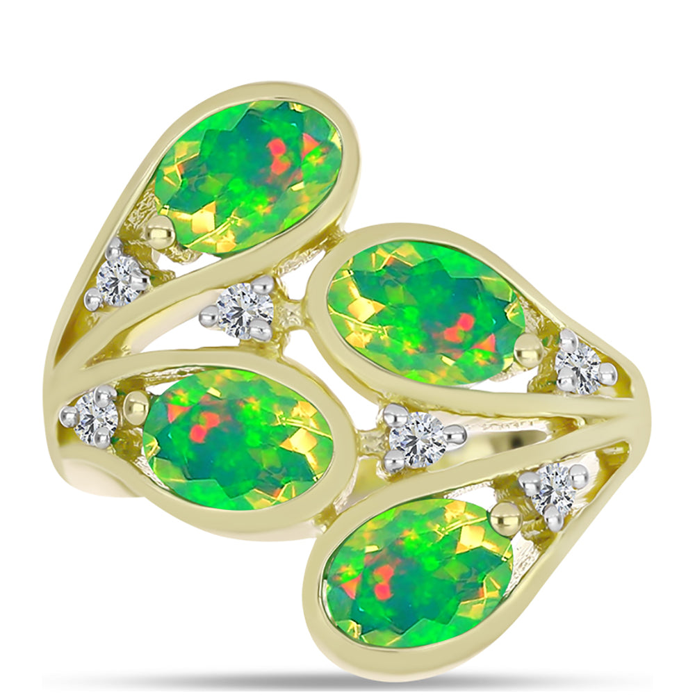Pozlátený Strieborný Prsteň s so Zeleným Etiópskym Opálom z Lega Dembi a Bielym Topásom 1 