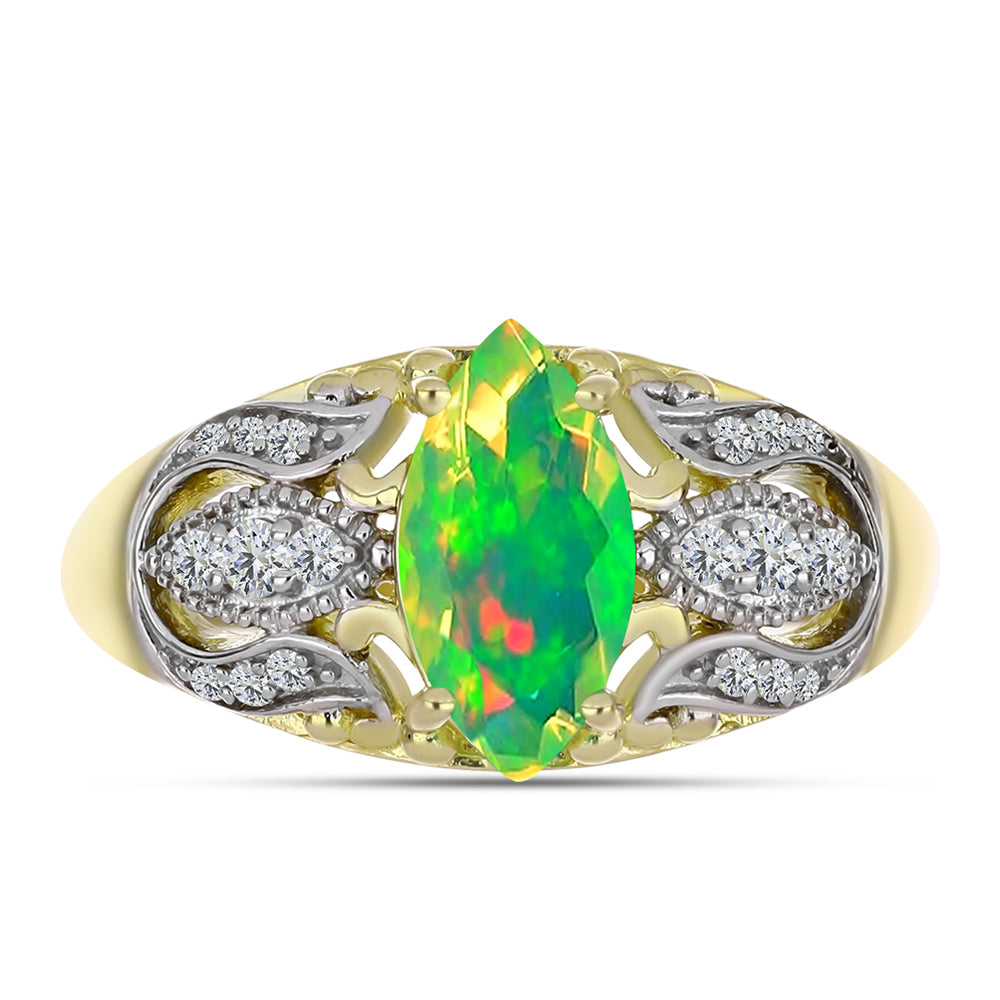 Pozlátený Strieborný Prsteň s so Zeleným Etiópskym Opálom z Lega Dembi a Bielym Topásom