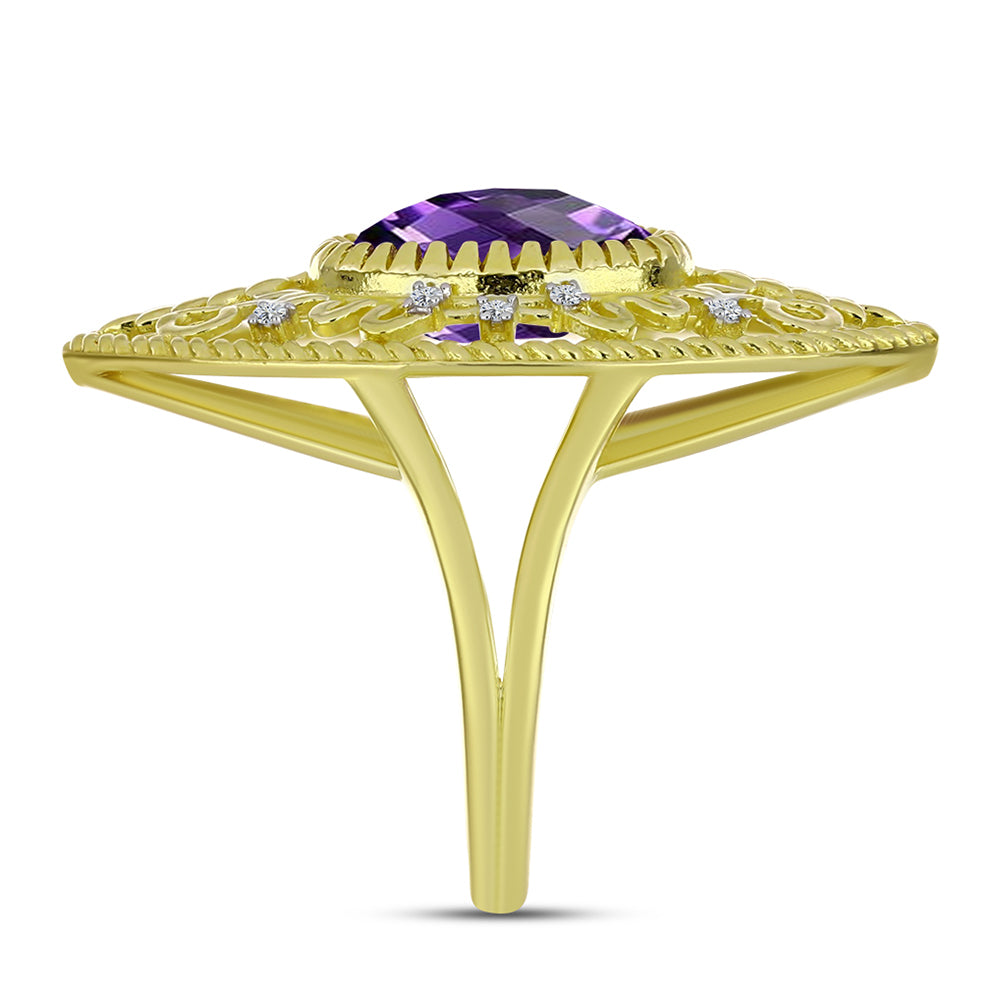 Pozlátený Strieborný Prsteň s Marockým Ametystom a Bielym Topásom