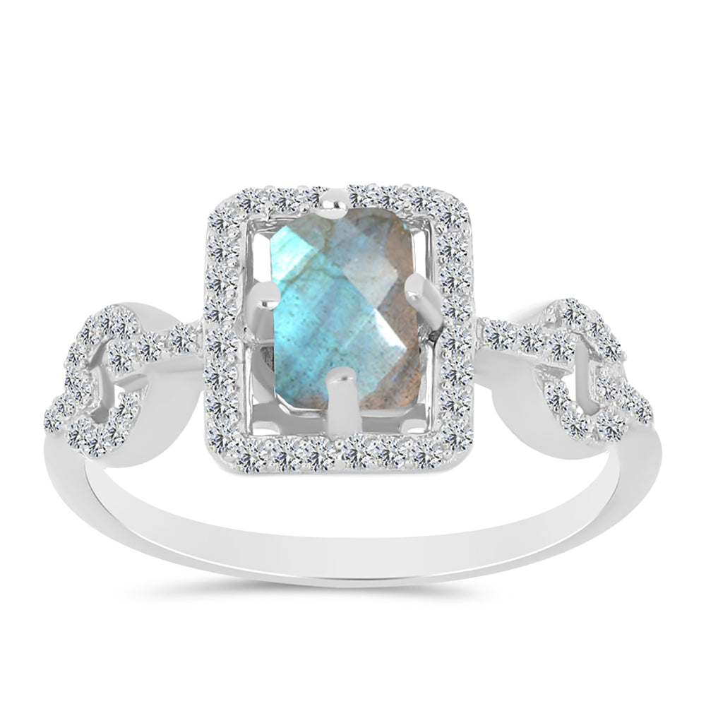 Strieborný Prsteň s Labradoritom z Gullgruvene a Bielym Topásom 1 