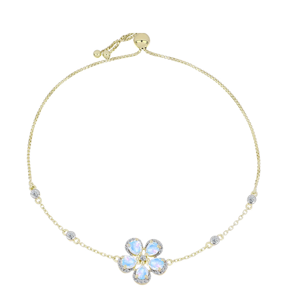 Pozlátený Strieborný Náramok s Dúhovým Mesačným Kameňom a Bielym Topásom