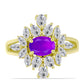 Pozlátený Strieborný Prsteň s Fialovým Achátom a Bielym Topásom