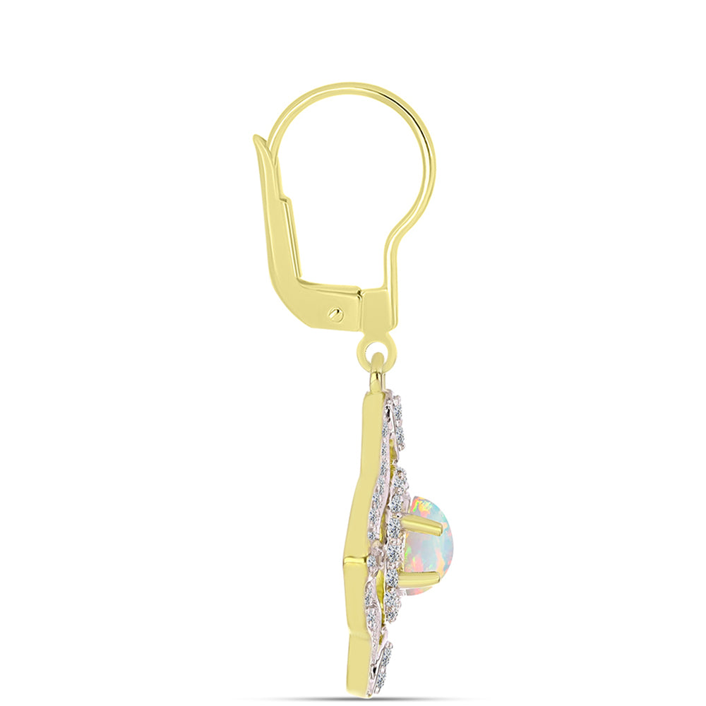 Pozlátené Strieborné Náušnice s Welo opálom a Bielym Topásom