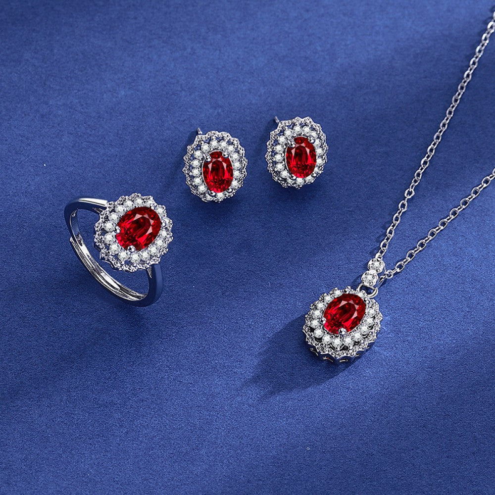 Pozlátené Zliatinové Sada s Červeným Emporia® Krištáľom a Bielym Emporia® Krištáľom ( Náhrdelník+Náušnice+Prsteň ) 1 