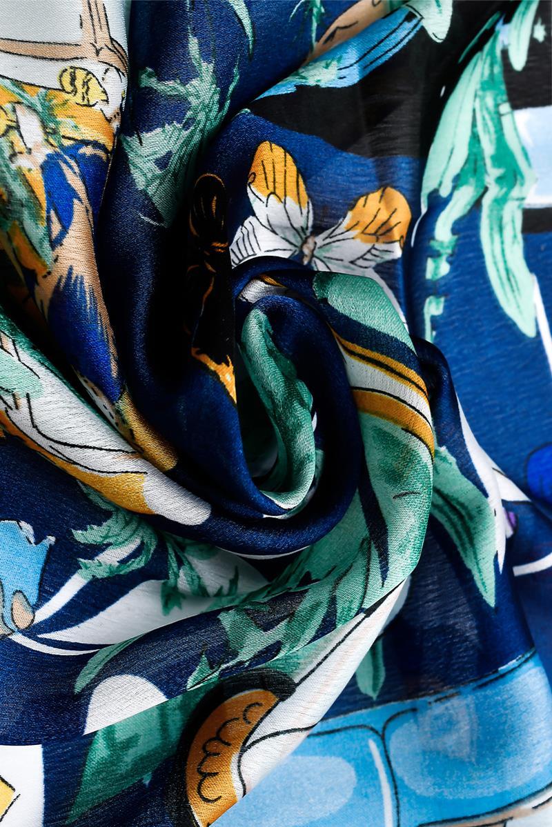 Šál-šatka zo 100% Pravého Hodvábu, 90 cm x 180 cm, Vzor tropického karnevalu