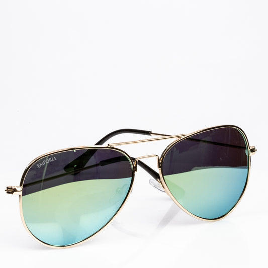 Emporia Italy - séria Aviator "DŽUNGĽA", polarizované slnečné okuliare s pevným puzdrom a čistiacou handričkou, žltozelené šošovky, obrúčky zlatej farby