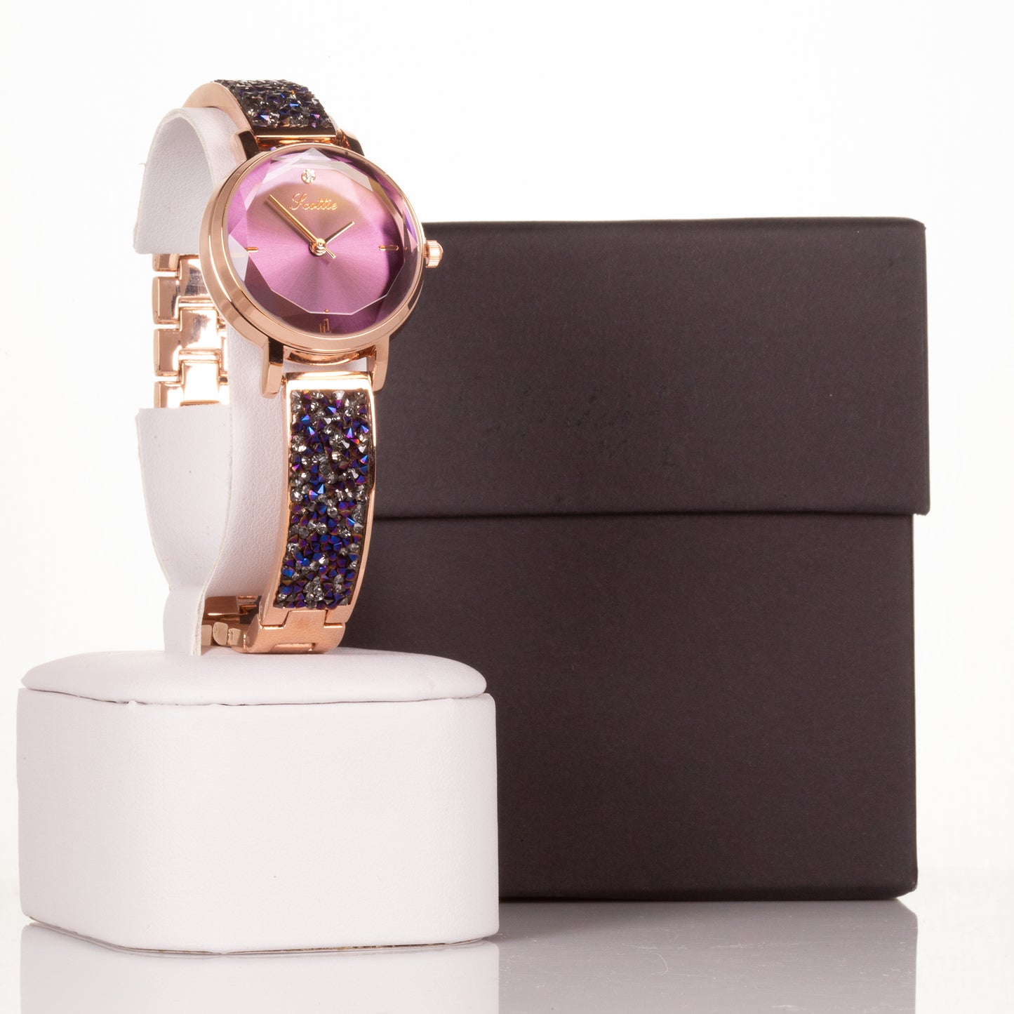 Vysoko kvalitné zliatinové hodinky s mechanizmom Miyota v darčekovej krabičke, Fialový ciferník