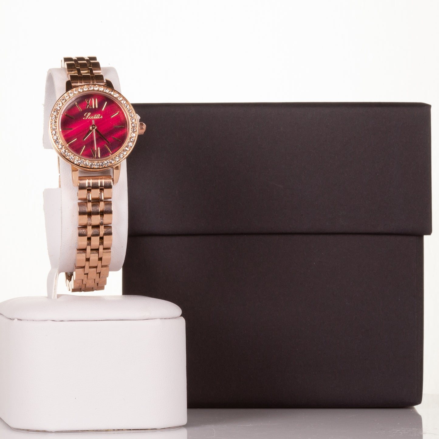 Vysoko kvalitné zliatinové hodinky s mechanizmom Miyota v darčekovej krabičke, Rubínovo Červený ciferník