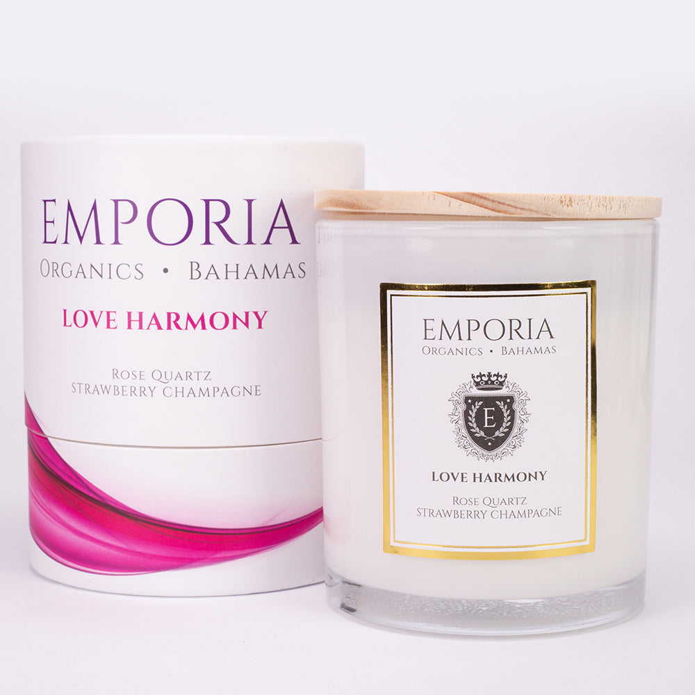 Emporia Organics Sklenená Sviečka: Bahamy - LOVE HARMONY, s Ruženínom, s vôňou jahôd a šampanského, 100% sójový vosk, 230 g 3 