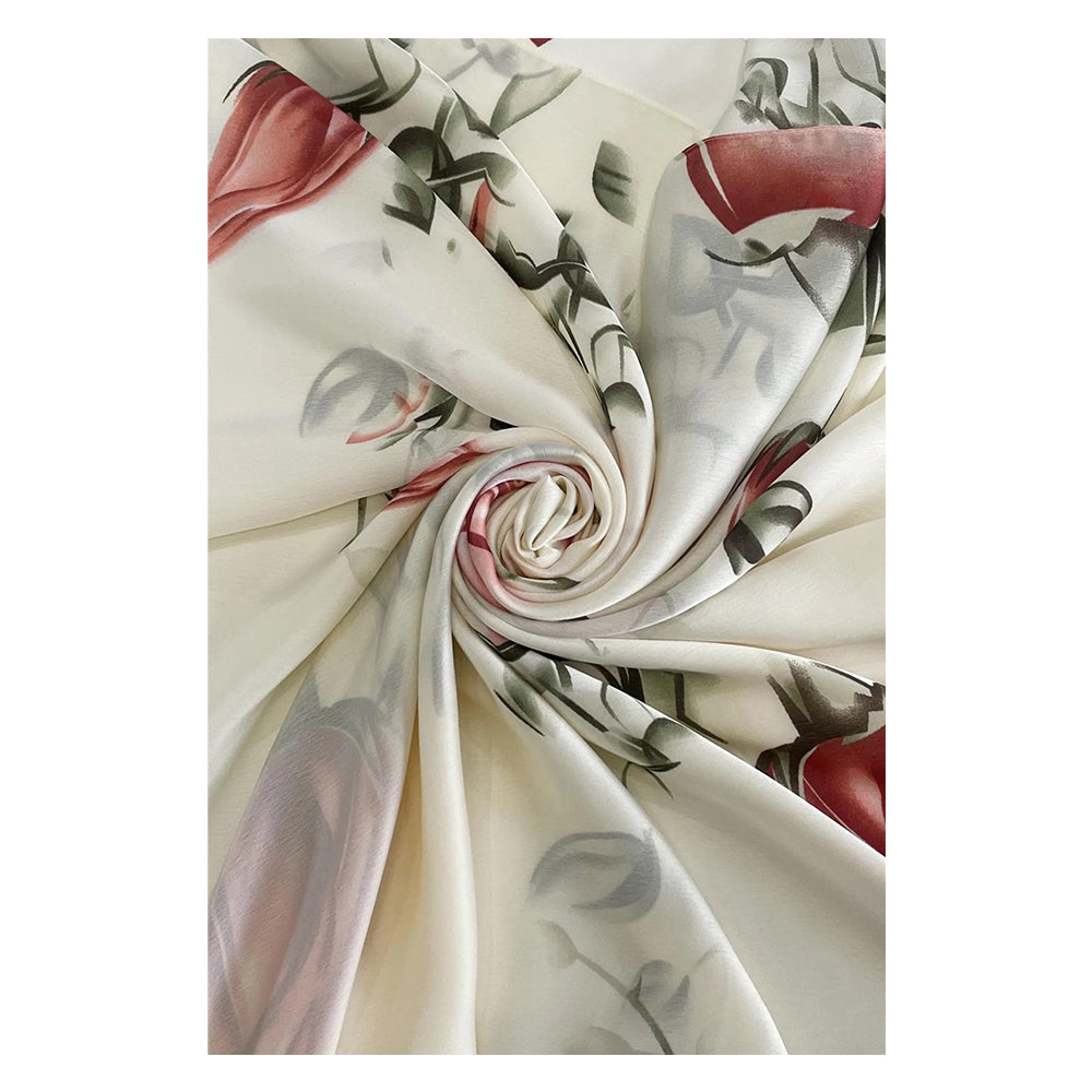 Potlač kvetu ruže, krémová, 100% hodvábna šatka, 90 x 180 cm 1 
