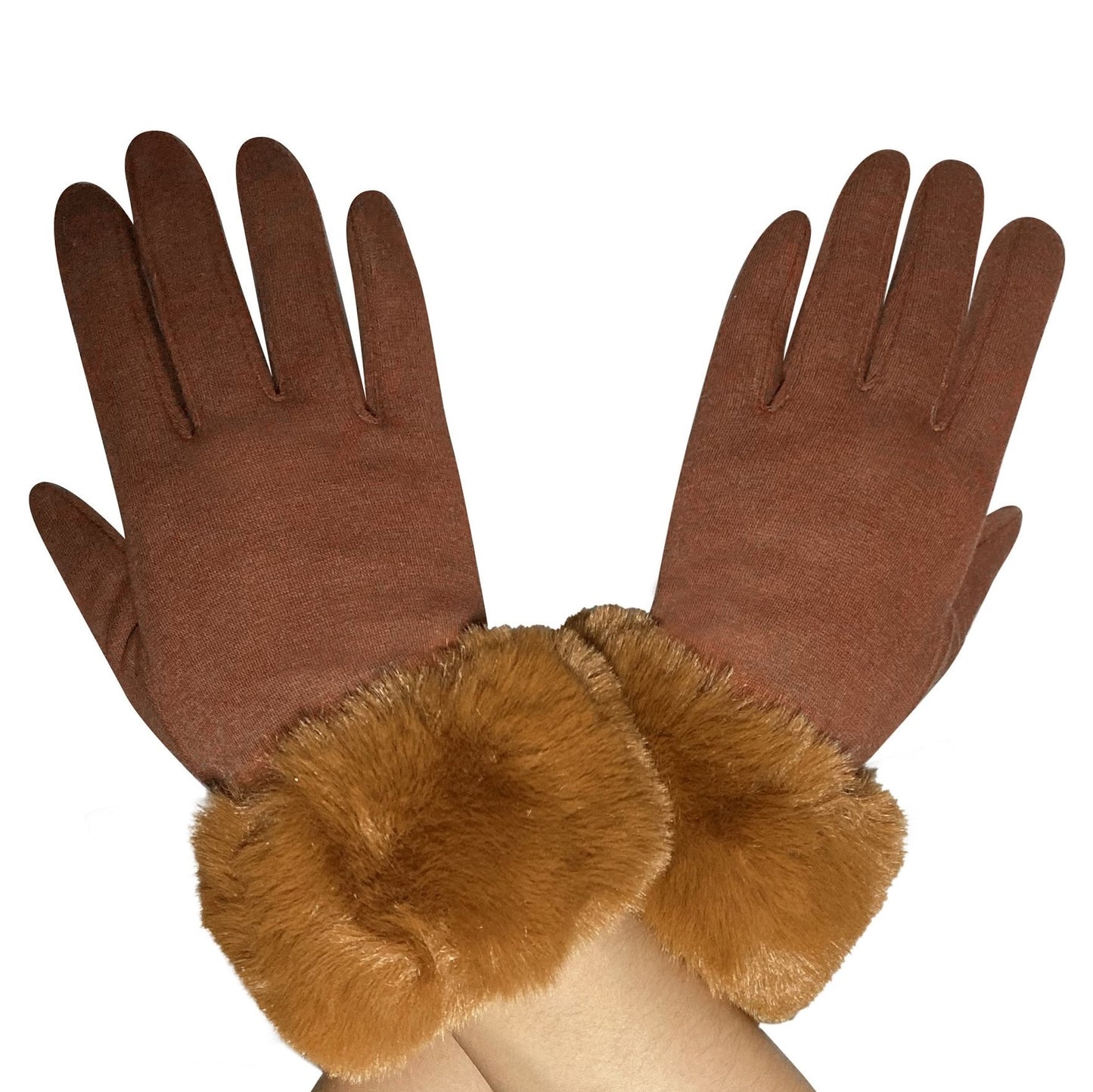 Zimné rukavice z umelej kožušiny, kompatibilné s dotykovou obrazovkou, Hnedé