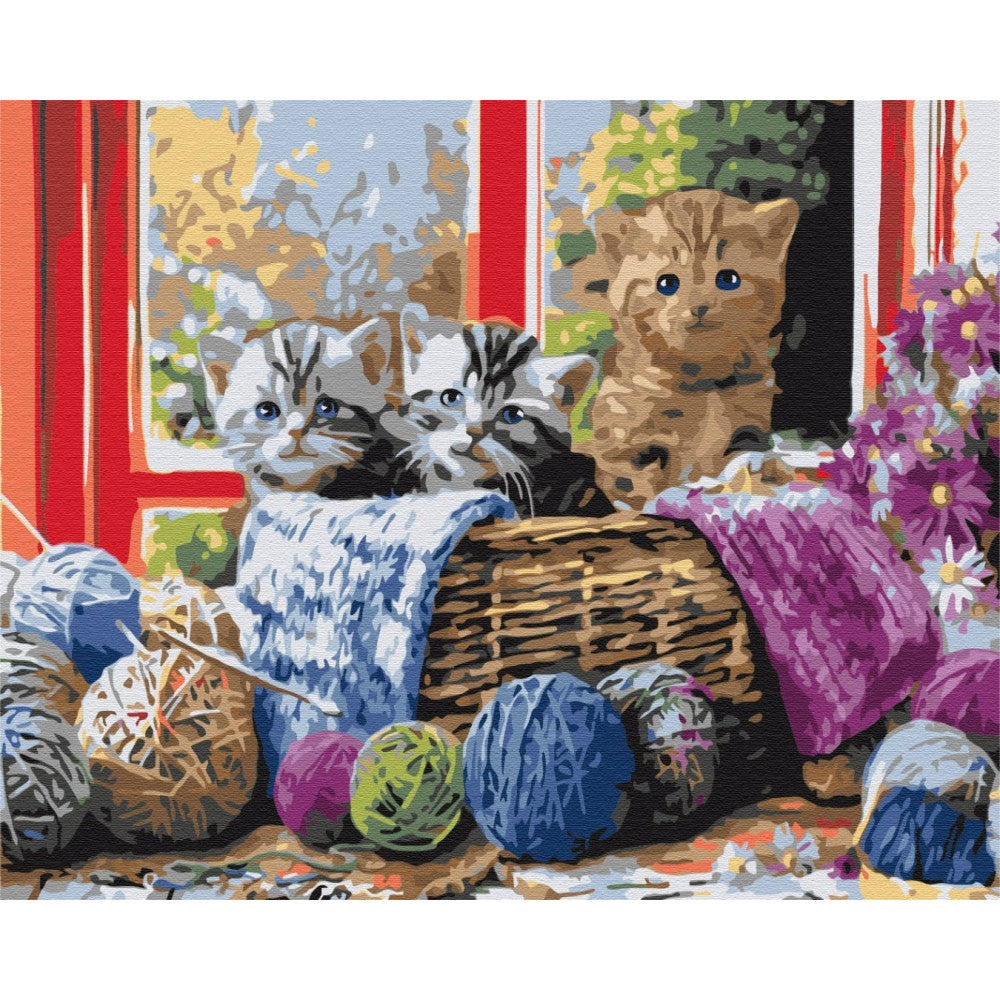 Kit "Mačiatka v košíku" Sada Maľovanie podľa čísla, 40x50 cm