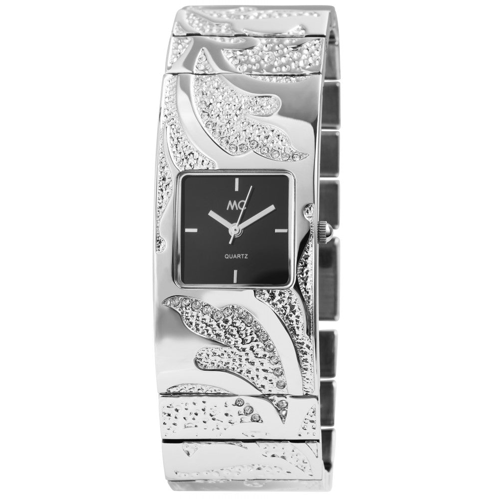 MC dámske hodinky s kovovým remienkom, strieborná farba, vysoko kvalitný kremenný mechanizmus, ciferník čiernej farby