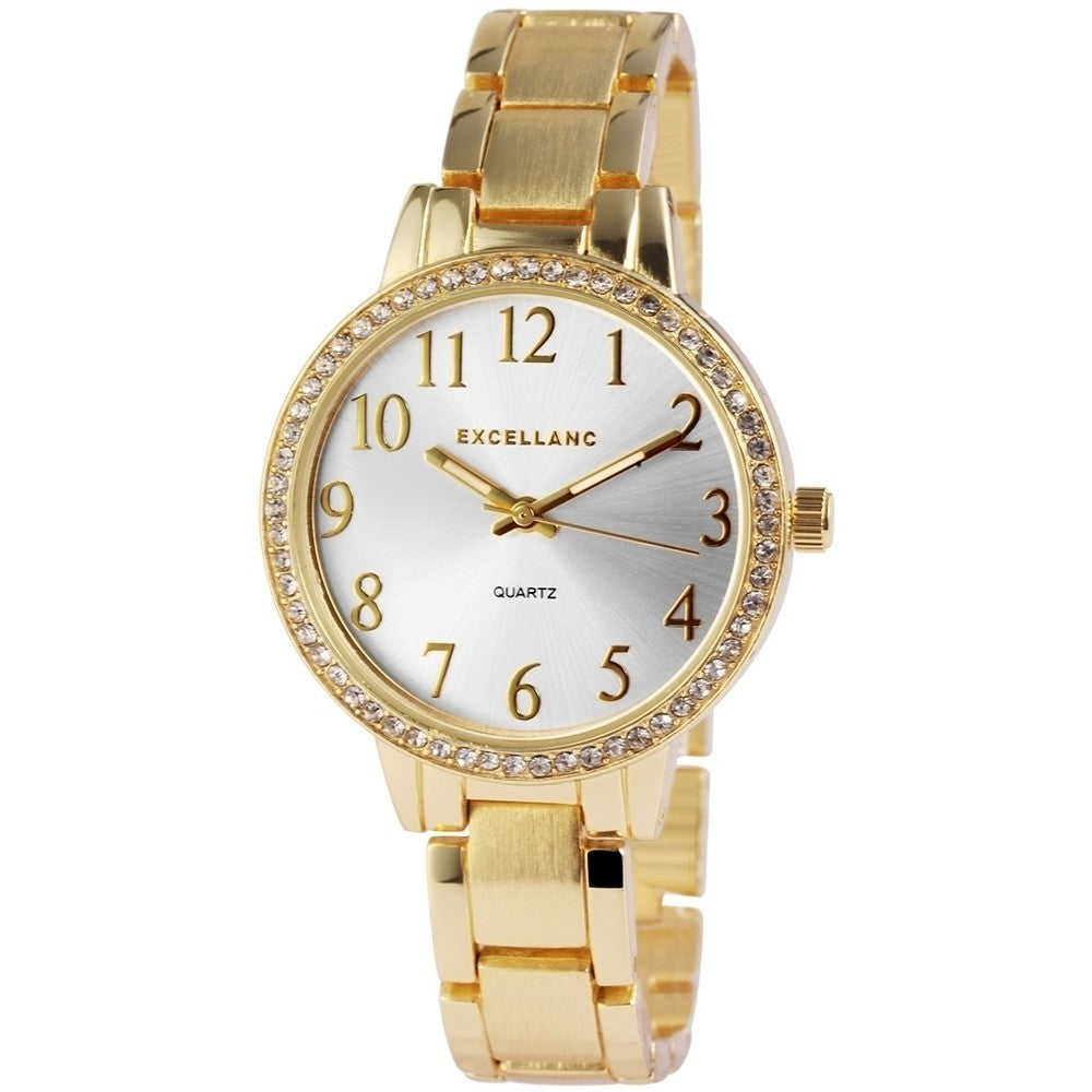 Excellanc dámske hodinky s kovovým remienkom, zlatá farba, vysoko kvalitný kremenný mechanizmus, ciferník striebornej farby