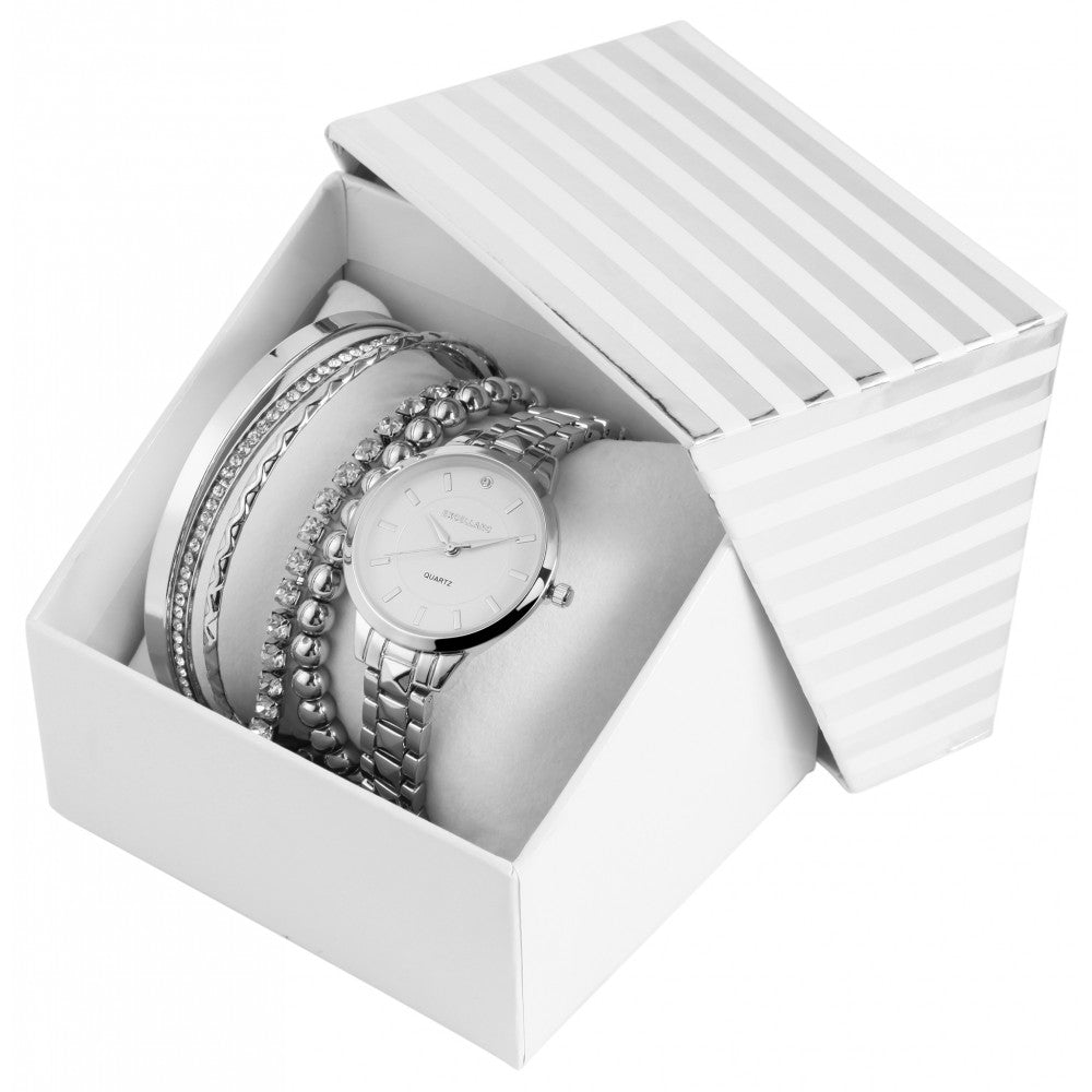 Excellanc darčekový set hodiniek: dámske hodinky + 2 náramky, strieborný tón EX0423, strieborná farba, vysoko kvalitný kremenný mechanizmus, ciferník striebornej farby