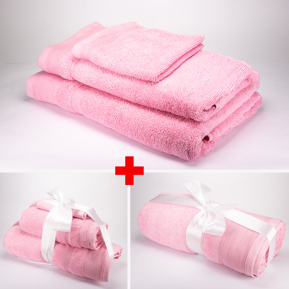 3+3+1 Darčeková Sada Nadrozmerných Uterákov zo 100% Mikrobavlny, 500 GSM, Pastelovo Ružová 1 