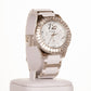 CUSSI dámske hodinky v striebornej farbe s bielym remienkom a s kryštálmi kremeňa okolo ciferníka