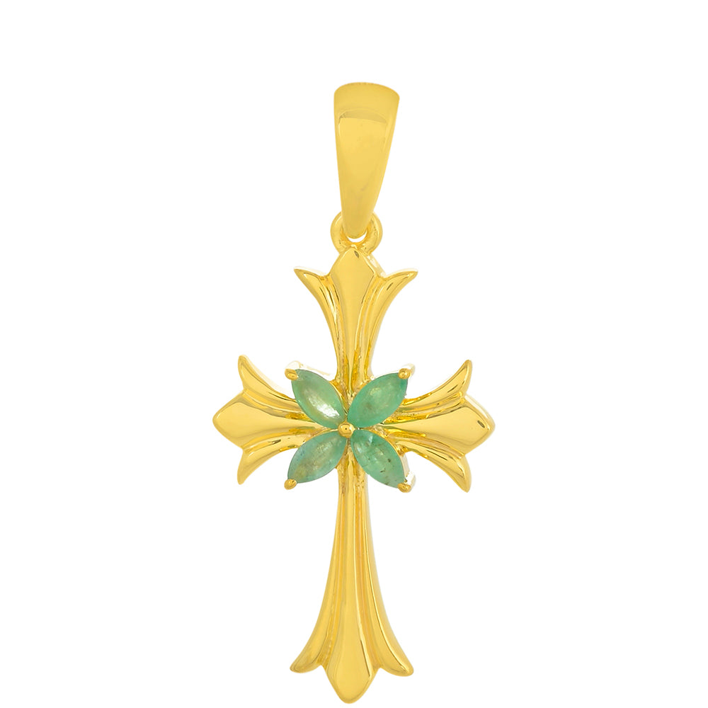 Kríž Pozlátený Strieborný Prívesok s Brazílskym Smaragdom