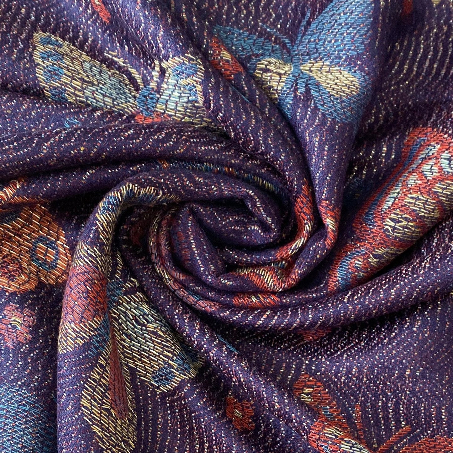 Šál-šatka zo 100% Pravého Pashmina Kašmíru, 70 cm x 170 cm, Lesklá tmavo modrá farba s motýľom vzorom