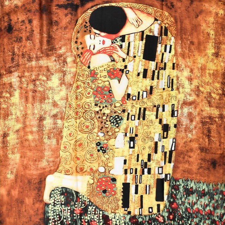 100% Hodvábny Šál, 90 cm x 180 cm, Klimt Bozk 12 