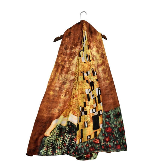 100% Hodvábny Šál, 90 cm x 180 cm, Klimt Bozk